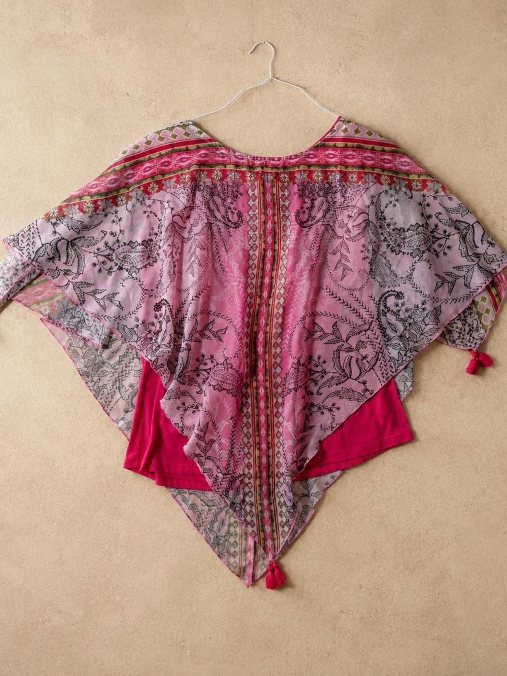 New Directions sheer embellished bedazzled hippie poncho top